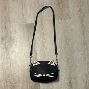 Luv Betsy Johnson Black Faux Leather Cat Crossbody Purse